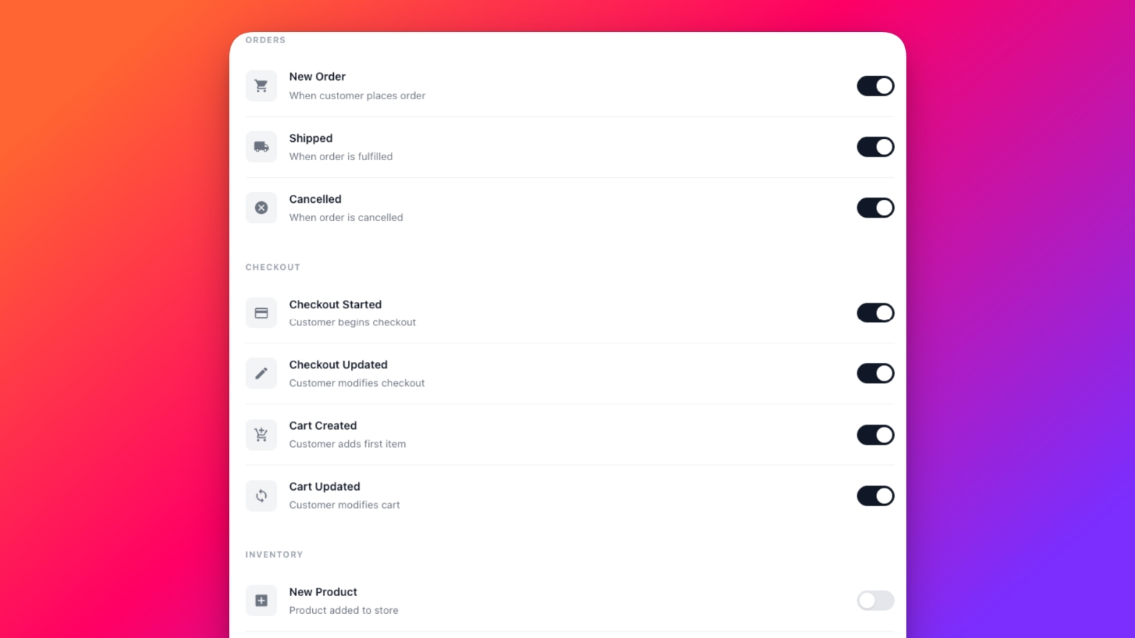 Event Settings - Orders, Checkout, Inventory